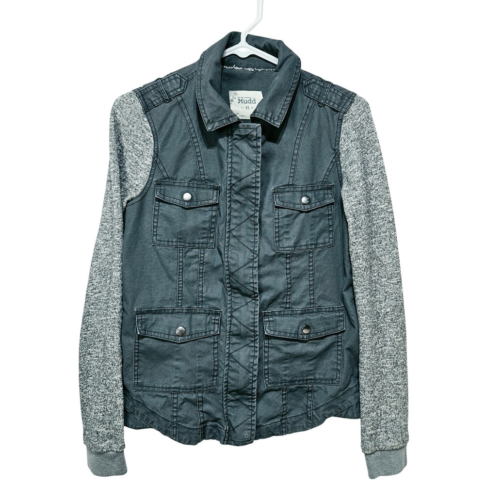Mudd Gray Mixed Media Utility Canvas Jacket XS Grunge Gorpcore Military Layering